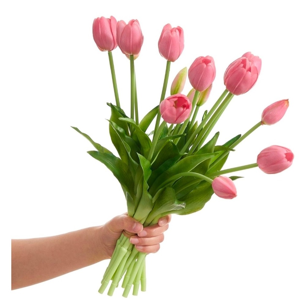 Mandy's Realtouch Pink Tulips 15 Count Artificial Flowers Realistic Decor 15.8in
